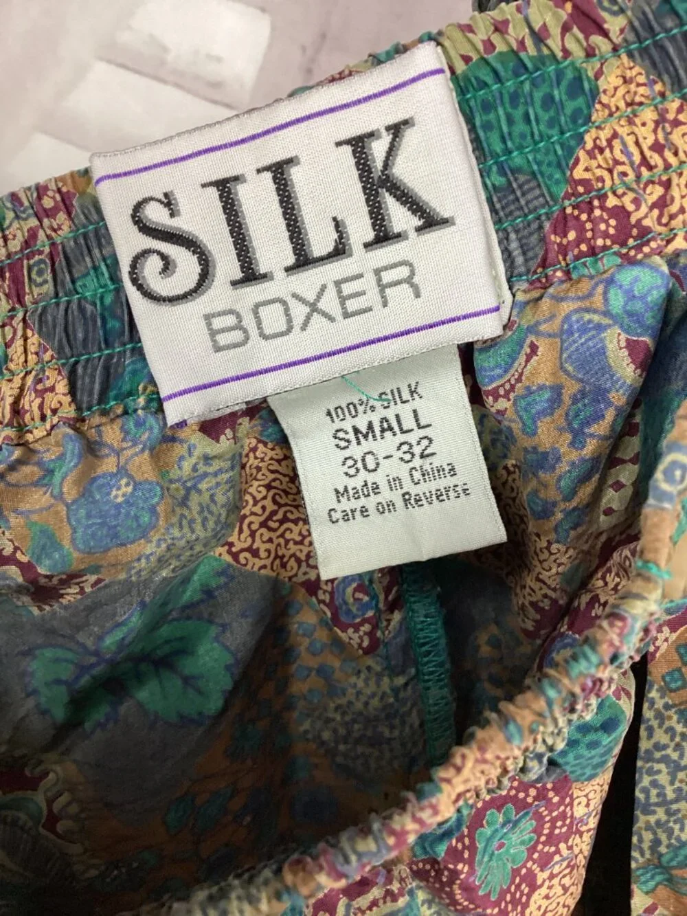 Vintage Silk Boxers Green Geometric pattern Elastic S